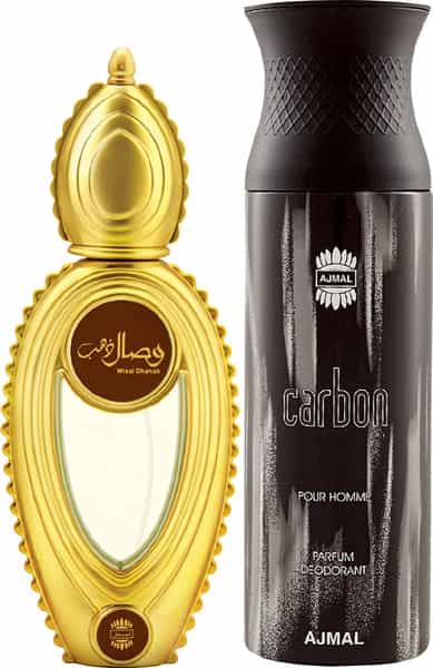 Ajmal Wisal Dhahab Eau De Parfum 50Ml Perfume For Men And Carbon Homme Deodorant 200Ml For Men