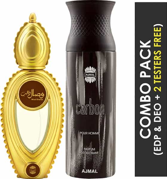 Ajmal Wisal Dhahab Eau De Parfum 50Ml Perfume For Men And Carbon Homme Deodorant 200Ml For Men