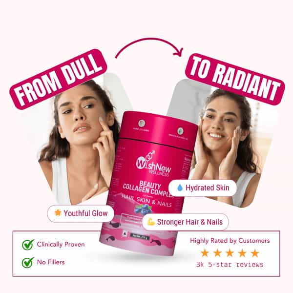 Wishnew Wellness Beauty Collagen Complex Radiant Hair, Skin&Nails 21 Sachets With Collagen Blueberry