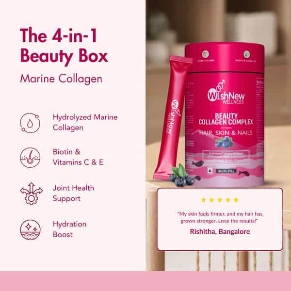 Wishnew Wellness Beauty Collagen Complex Radiant Hair, Skin&Nails 21 Sachets With Collagen Blueberry