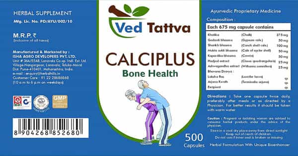 Ved Tattva Calciplus 500 Capsules (675 Mg) - Natural Calcium Supplement For Bone Health