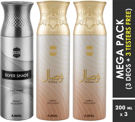 Ajmal Silvershade & Wisaldeo & Wisal Deodorant Perfume - For Men & Women (200 Ml Pack Of 3)