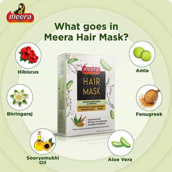 Meera Hair Mask With Aloe Vera,Fenugreek & Bringaraj (Intense Conditioning & Strength)4 X 30 G,120 G