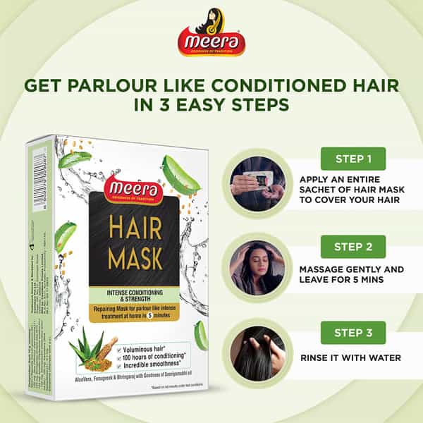 Meera Hair Mask With Aloe Vera,Fenugreek & Bringaraj (Intense Conditioning & Strength)4 X 30 G,120 G