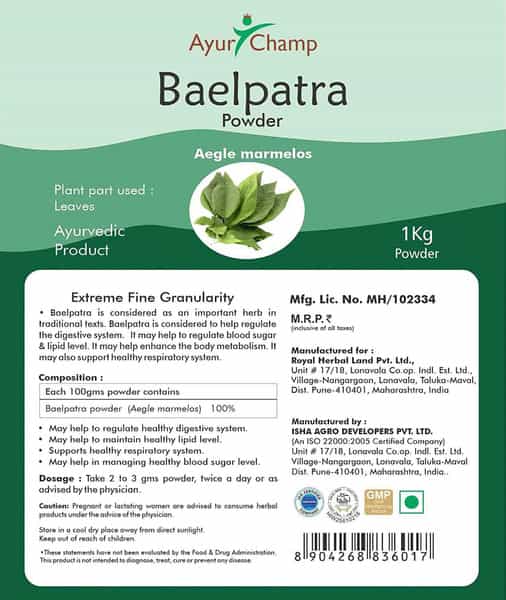 Ayur Champ - Pack Of 4 -Baelpatra Powder | Bael Leaves Powder - 1 Kg