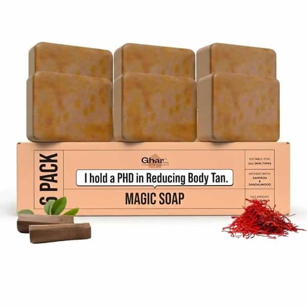 Ghar Soaps Sandalwood & Saffron Magic Soaps For Bath | Paraben Free | Chandan & Kesar - (100X6 Gms)