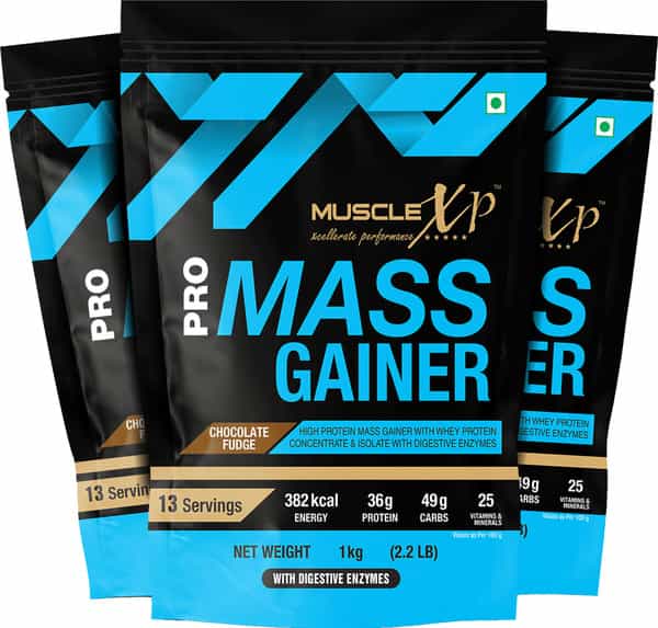 Musclexp Pro Mass Gainer Chocolate Fudge 1Kg Pouch (2.2 Lb) (Pack Of 3)