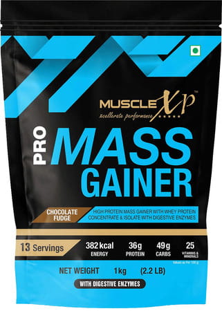 Musclexp Pro Mass Gainer Chocolate Fudge 1kg Pouch (2.2 Lb) (Pack Of 3)