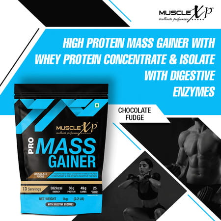 Musclexp Pro Mass Gainer Chocolate Fudge 1kg Pouch (2.2 Lb) (Pack Of 3)