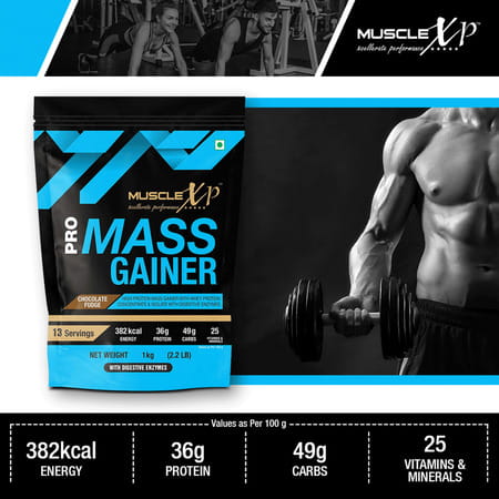 Musclexp Pro Mass Gainer Chocolate Fudge 1kg Pouch (2.2 Lb) (Pack Of 3)