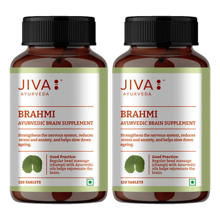 Jiva Brahmi Tablets 500mg For Mind Wellness|Helps To Relief Stress & Anxiety - 120 Tabs(Pack 2)