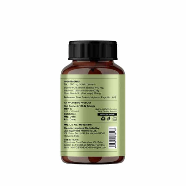 Jiva Brahmi Tablets 500Mg For Mind Wellness|Helps To Relief Stress & Anxiety - 120 Tabs(Pack 2)