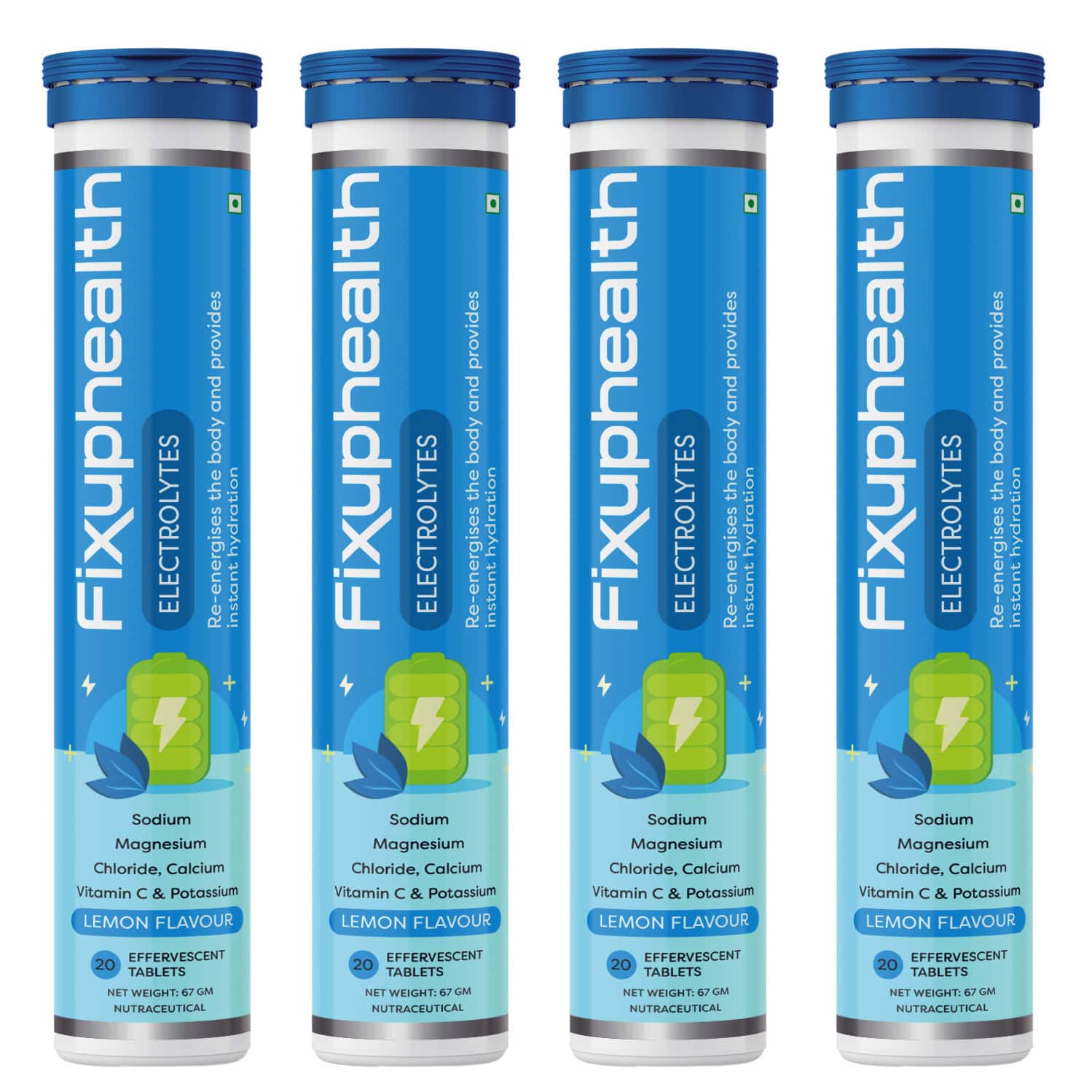 Fixuphealth Electrolytes Tablets Vit C Effervescent Lemon Pack Of 4 20 Tablets Each