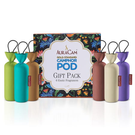 Auracam Gold Standard Camphor Pod Air Freshener Gift Pack 6 Exotic Fragrance | 100% Natural Camphor