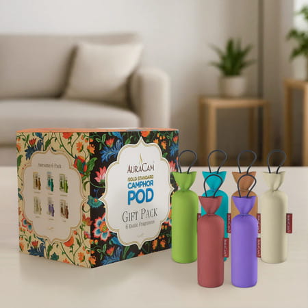 Auracam Gold Standard Camphor Pod Air Freshener Gift Pack 6 Exotic Fragrance | 100% Natural Camphor