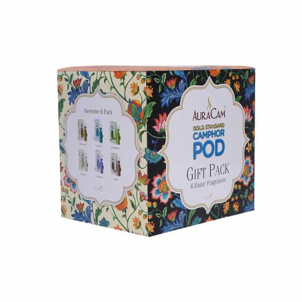Auracam Gold Standard Camphor Pod Air Freshener Gift Pack 6 Exotic Fragrance | 100% Natural Camphor