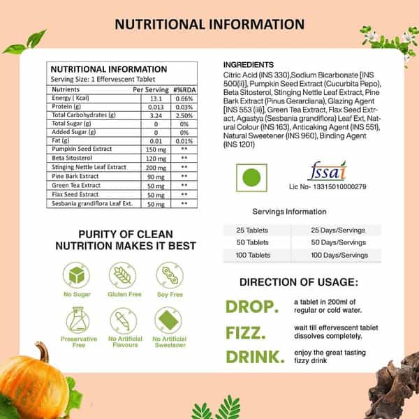 Vegan Greens Plant Based Dht Blocker With Biotin, Omega 3, Stinging Nettle & More. 50 Effer., Orange
