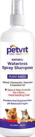 Petvit Plant Based Natural Waterless Spray Shampoo + Wheat Protein For All Breed Dog & Cat - 200ml