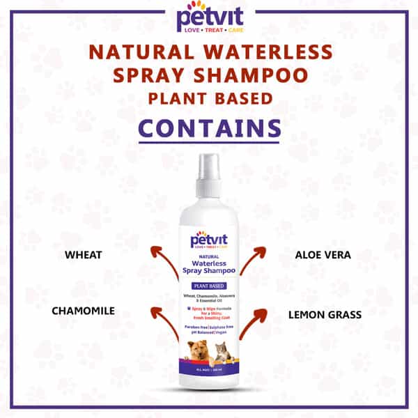 Petvit Plant Based Natural Waterless Spray Shampoo + Wheat Protein For All Breed Dog & Cat - 200Ml