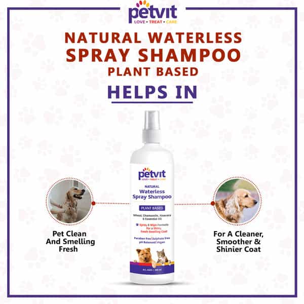 Petvit Plant Based Natural Waterless Spray Shampoo + Wheat Protein For All Breed Dog & Cat - 200Ml