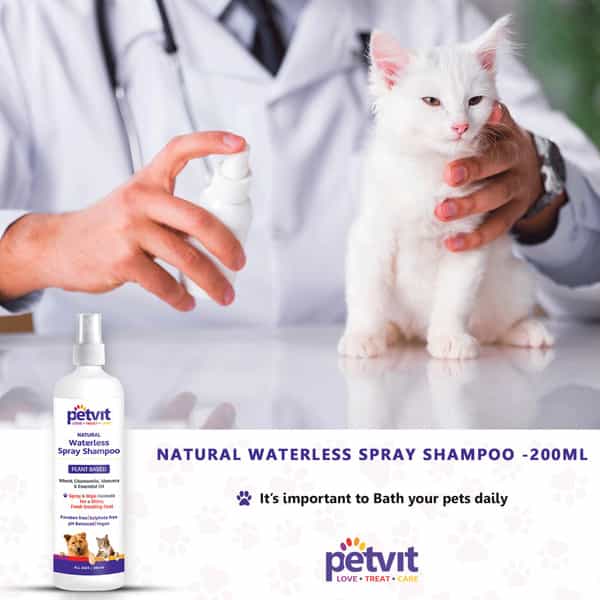 Petvit Plant Based Natural Waterless Spray Shampoo + Wheat Protein For All Breed Dog & Cat - 200Ml