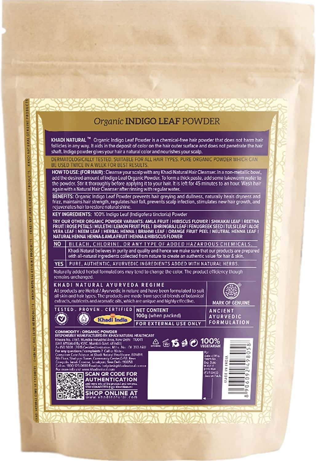 Buy KHADI NATURAL INDIGO LEAF ORGANIC POWDER 100 GM Online & Get Upto