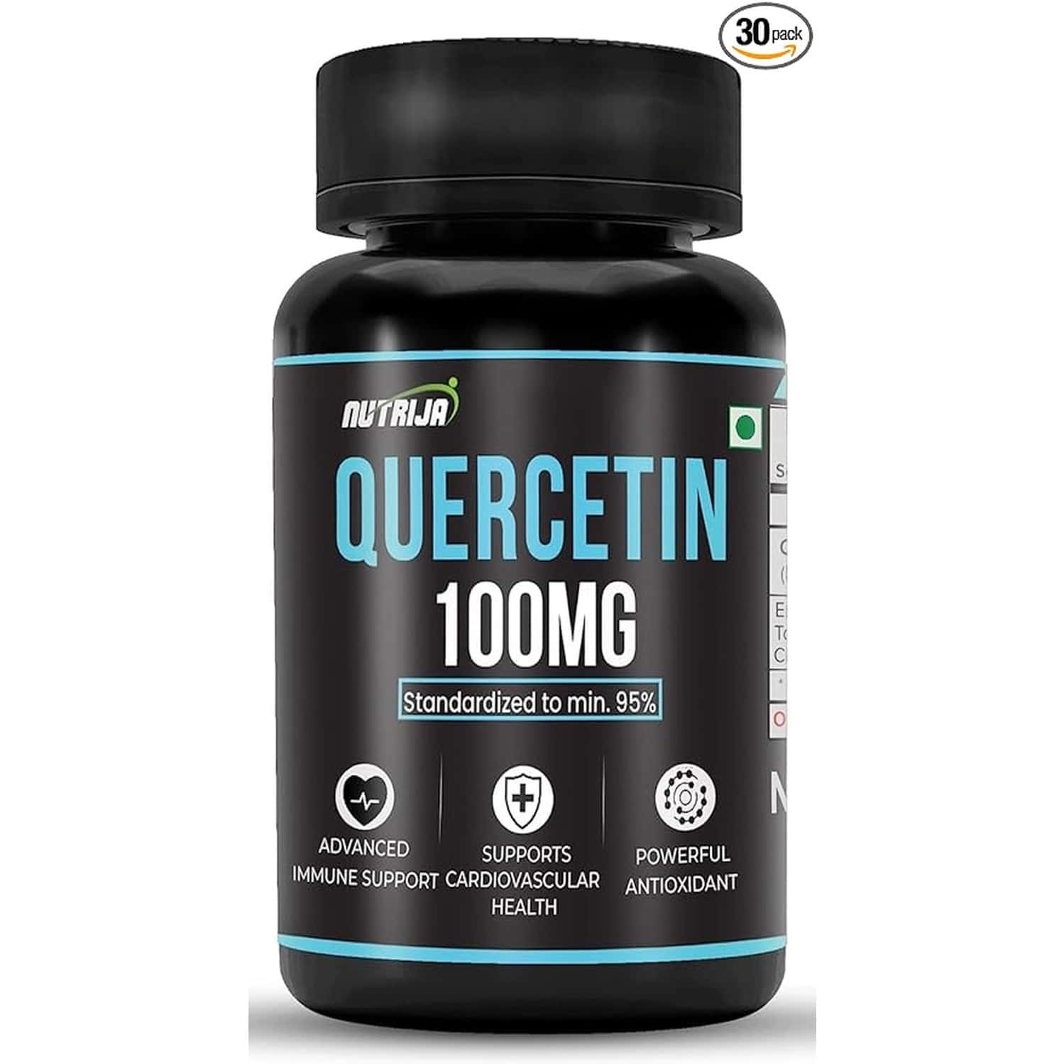 Nutrija Quercetin 100mg | Standardized To 95% | Highly Purified & Bioavailable | 30 Capsules