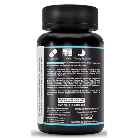 Nutrija Quercetin 100mg | Standardized To 95% | Highly Purified & Bioavailable | 30 Capsules