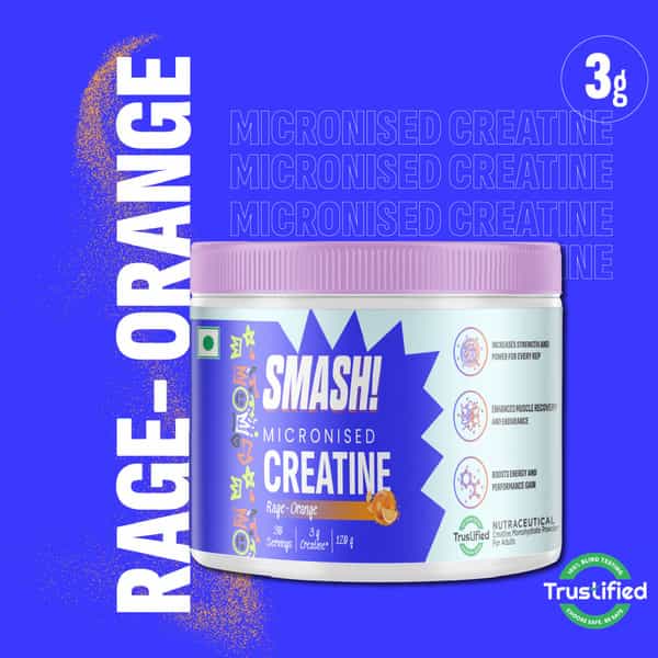 Smash Micronised Creatine Monohydrate Powder | Rage-Orange (30 Servings | 120G)