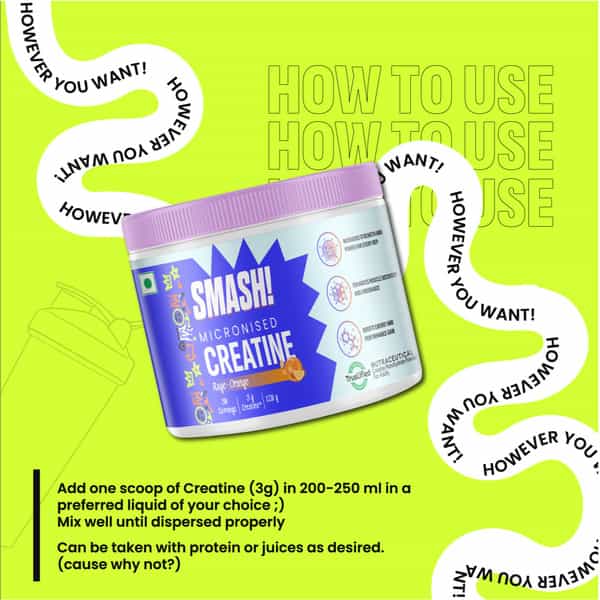 Smash Micronised Creatine Monohydrate Powder | Rage-Orange (30 Servings | 120G)