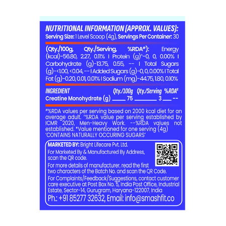 Smash Micronised Creatine Monohydrate Powder | Rage-Orange (30 Servings | 120G)