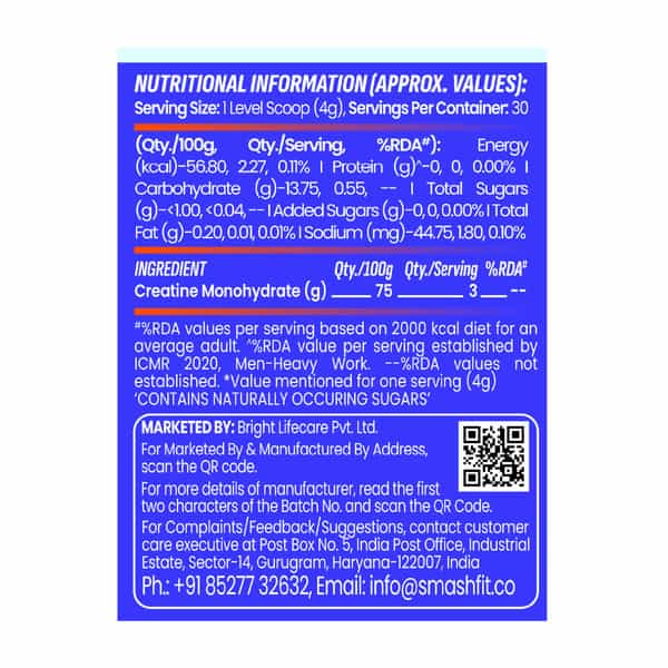 Smash Micronised Creatine Monohydrate Powder | Rage-Orange (30 Servings | 120G)