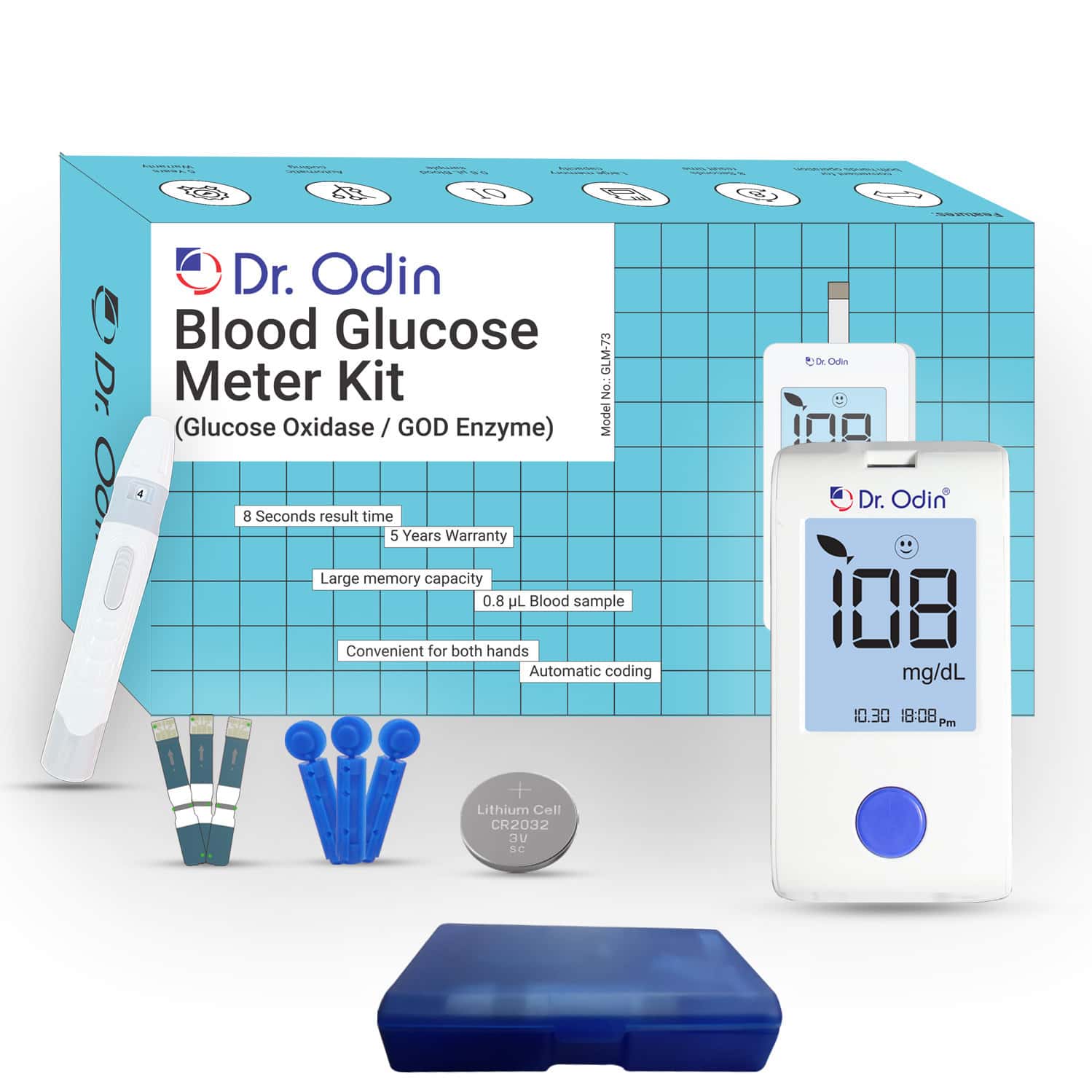 Dr. Odin Blood Glucose Monitoring System Gdh-Fad Monitoring Meter Kit Vial 25 Strip| 25 Lancet White