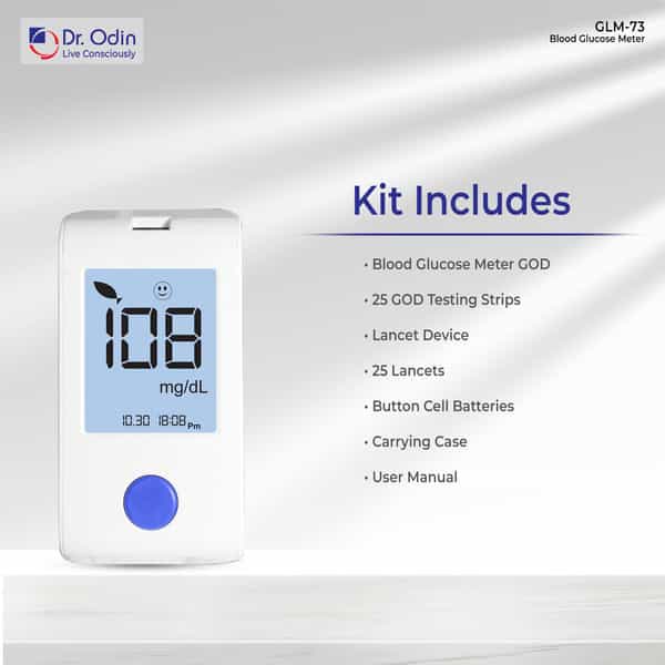 Dr. Odin Blood Glucose Monitoring System Gdh-Fad Monitoring Meter Kit Vial 25 Strip| 25 Lancet White