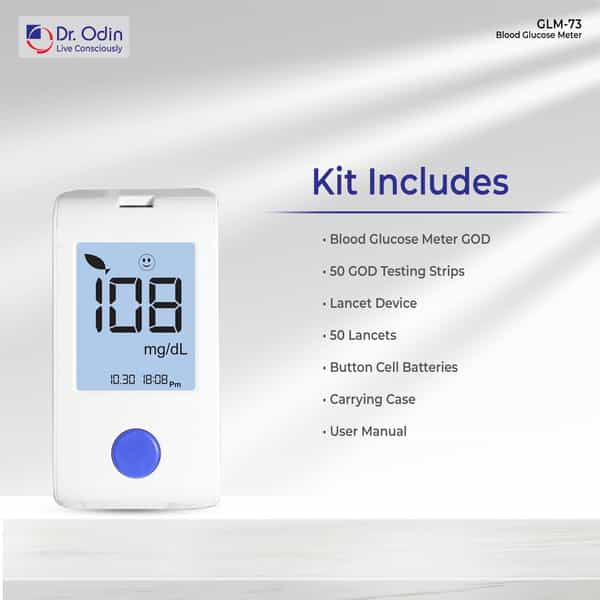Dr. Odin Blood Glucose Monitoring System Gdh-Fad Monitoring Meter Kit Vial 25 Strip| 25 Lancet White