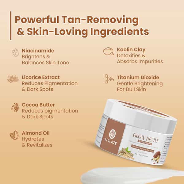 Alglaze Glow Revive De-Tan Face Pack | Niacinamide Licorice Extract Cocoa Butter & Almond Oil | 50G