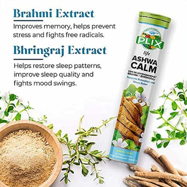 Plix Ashwagandha With Bhringraj & Brahmi 15 Effervescent Tablets Pack Of 1 Bottle