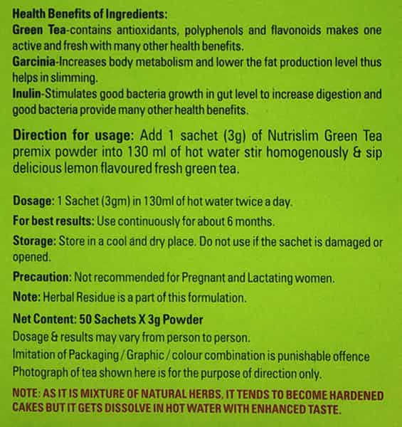 Nutrislim Slimming Green Tea No Sugar Lemon Flavor Sachet 50
