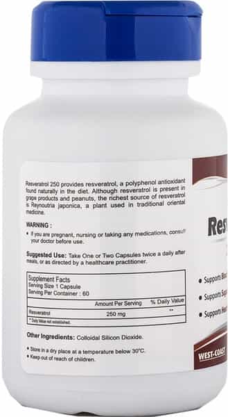 Healthvit Resveratrol 250 Mg Blood Flow Capsules Bottle Of 60