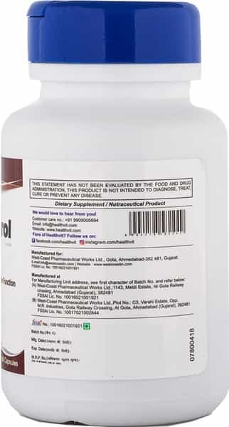 Healthvit Resveratrol 250 Mg Blood Flow Capsules Bottle Of 60