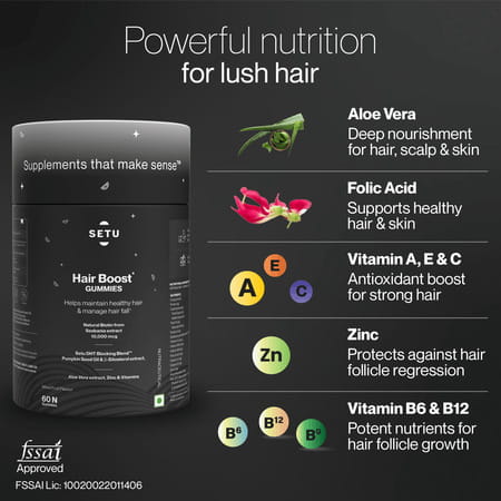 Hair Boost Gummies| Natural Biotin From Sesbania | Aloe Vera Extract | Zinc & Vitamin (10 Gummies)