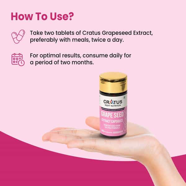 Cratus Grapeseed Extract: Supports Heart Health Enhances Skin Fortified With Vitamin E 60 Capsules
