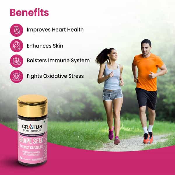 Cratus Grapeseed Extract: Supports Heart Health Enhances Skin Fortified With Vitamin E 60 Capsules