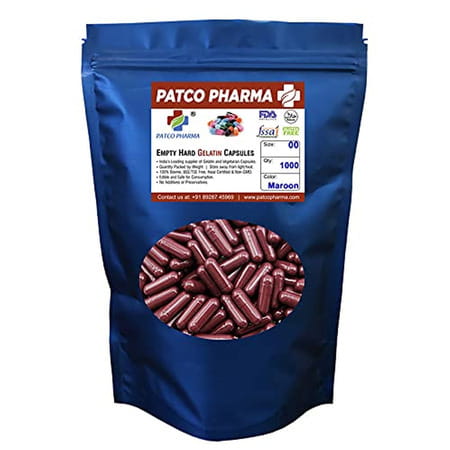 Patco Pharma - Size 00 Maroon Empty Gelatin Pill Capsule | Diy Powder Filling (Pack Of 1000)