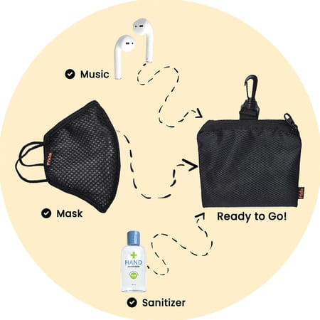 Frido Cotton Washable 5 Layer Unisex Mask With Adjustable Strap Nose Pin & Pouch (Black Pack Of 10)