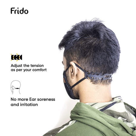 Frido Cotton Washable 5 Layer Unisex Mask With Adjustable Strap Nose Pin & Pouch (Black Pack Of 10)