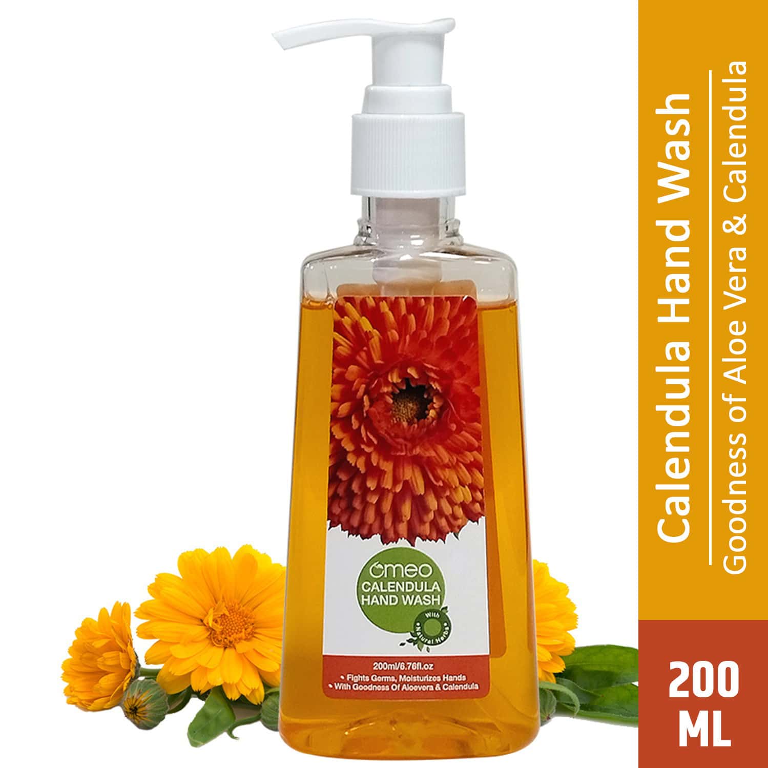 Omeo Calendula Liquid Hand Wash Pump With Dispenser Bottle - 200ml