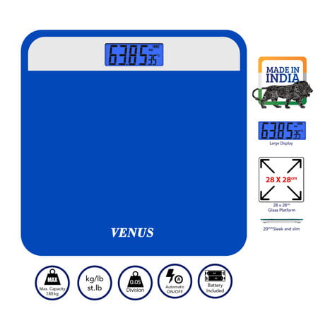 Venus (India) Electronic Digital Personal Bathroom Weight Machine | Upto 180kg | Eps-2799 Blue