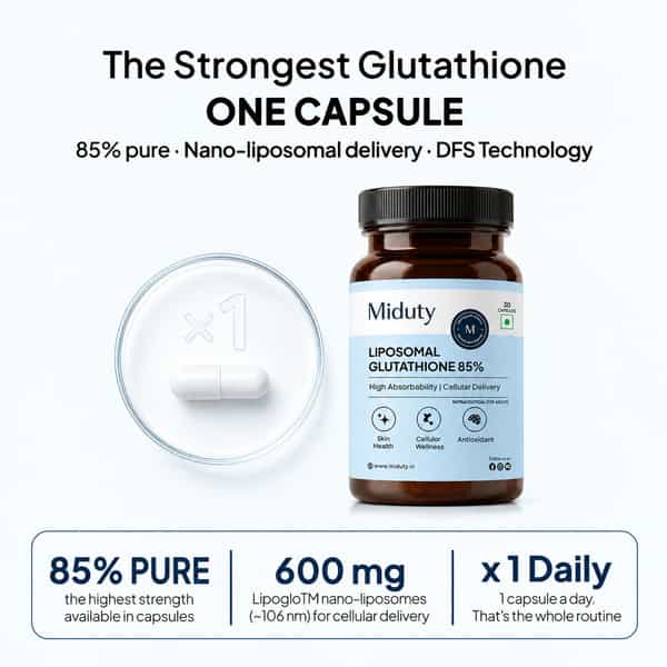 Miduty Liposomal Glutathione 85% 600Mg | Lipoglo | 8X Absorption | 30 Veg Capsules