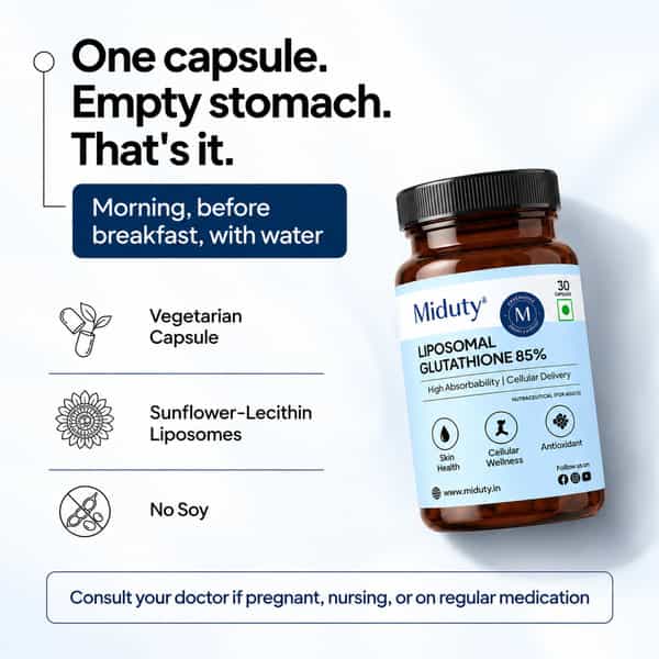 Miduty Liposomal Glutathione 85% 600Mg | Lipoglo | 8X Absorption | 30 Veg Capsules